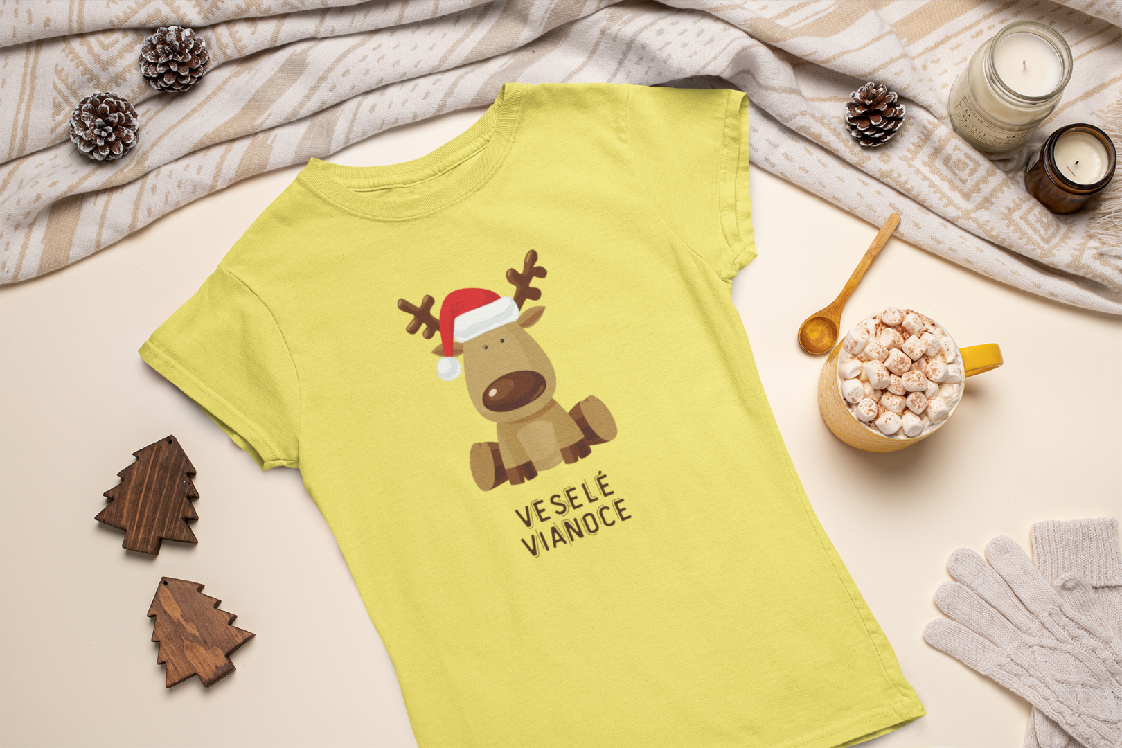 veselé vianoc sobík so svetielkami (3) Tričko s potlačou – Sobík - Veselé Vianoce – Obrázok 1